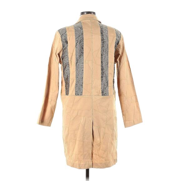 NWT Vintage 1990s Silk Box Longline Jacket Cream Patchwork Trench Gold Size 6 - Picture 13 of 15